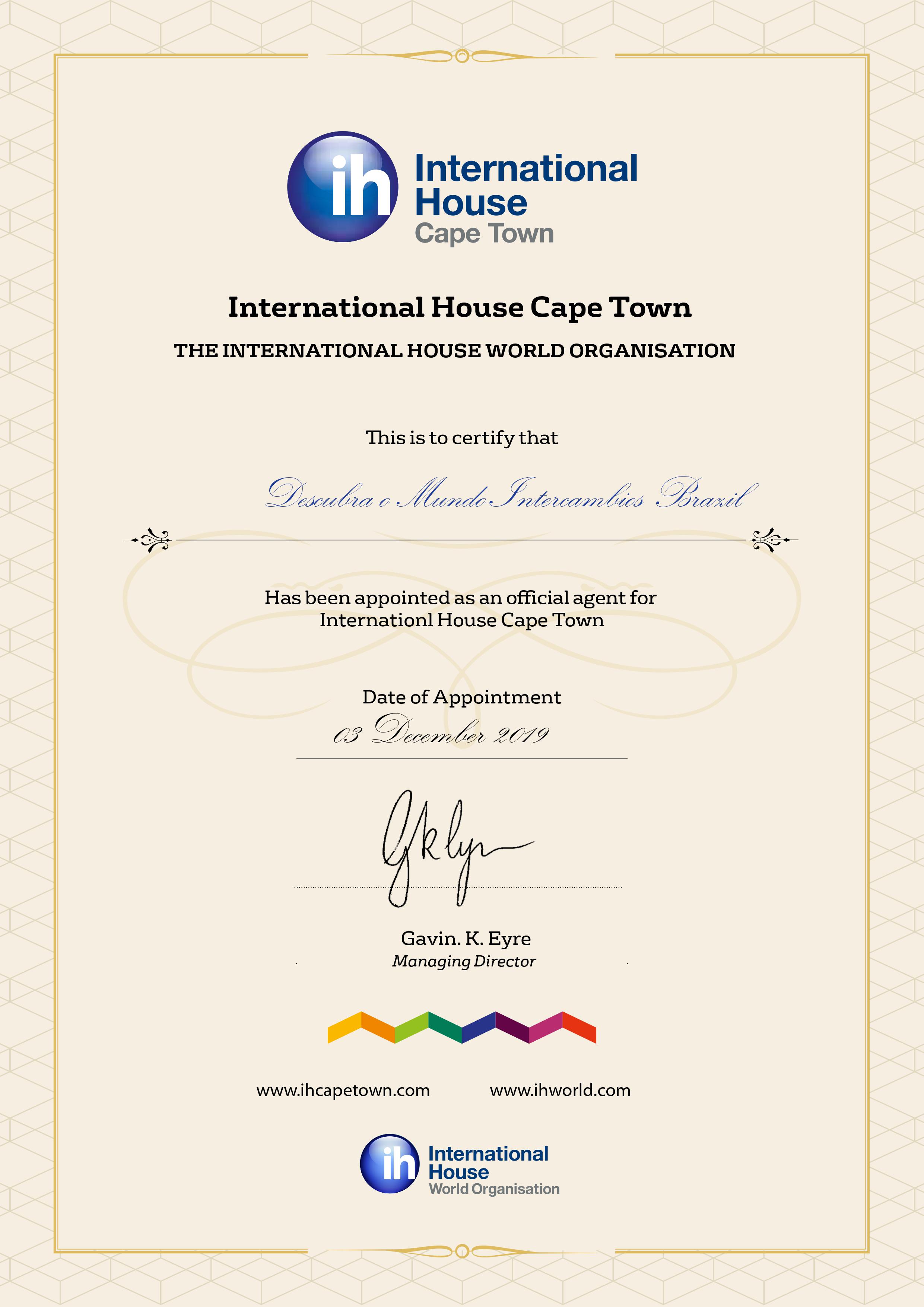 Descubra o Mundo é um agente autorizado da International House Cidade do Cabo