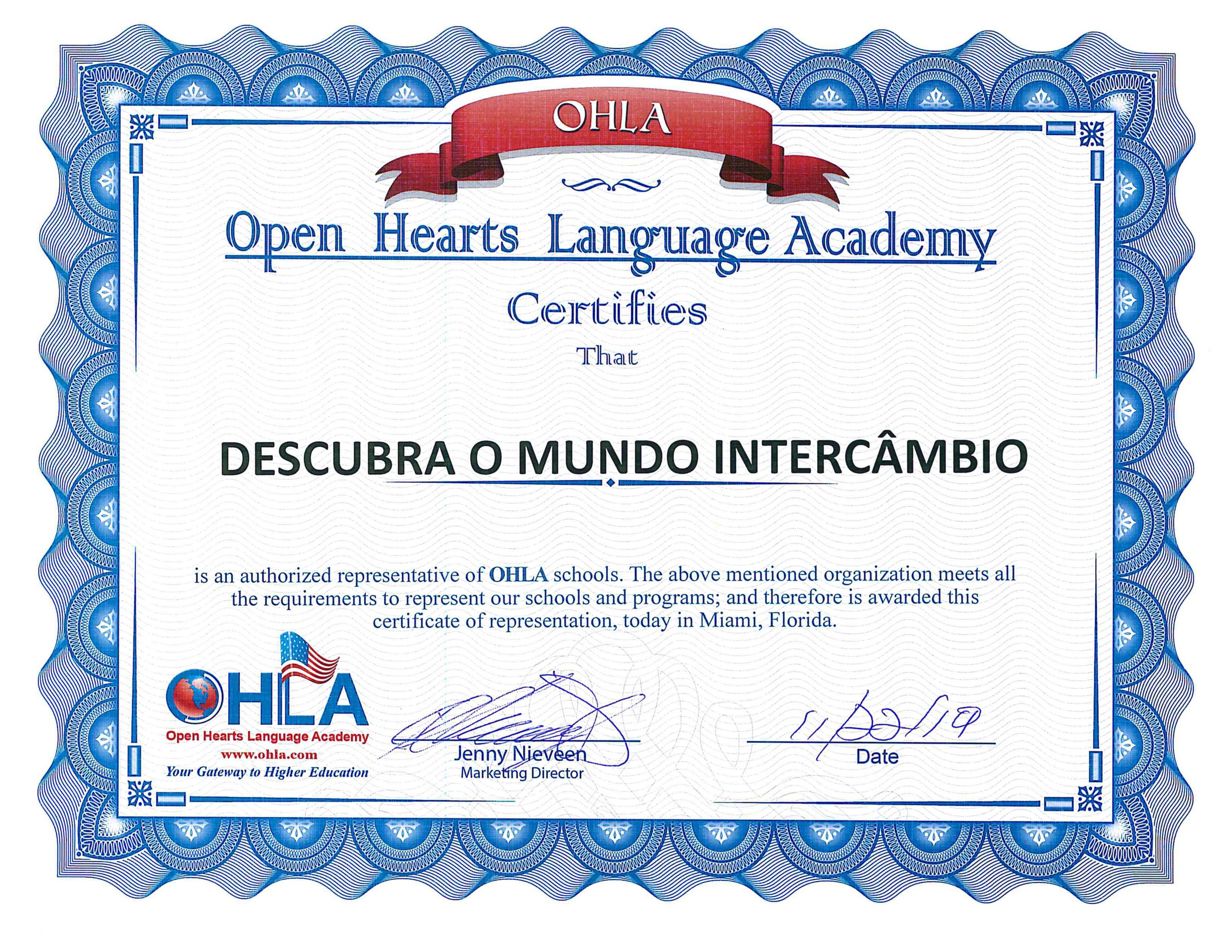 Descubra o Mundo é um agente autorizado da Open Hearts Language Academy Miami
