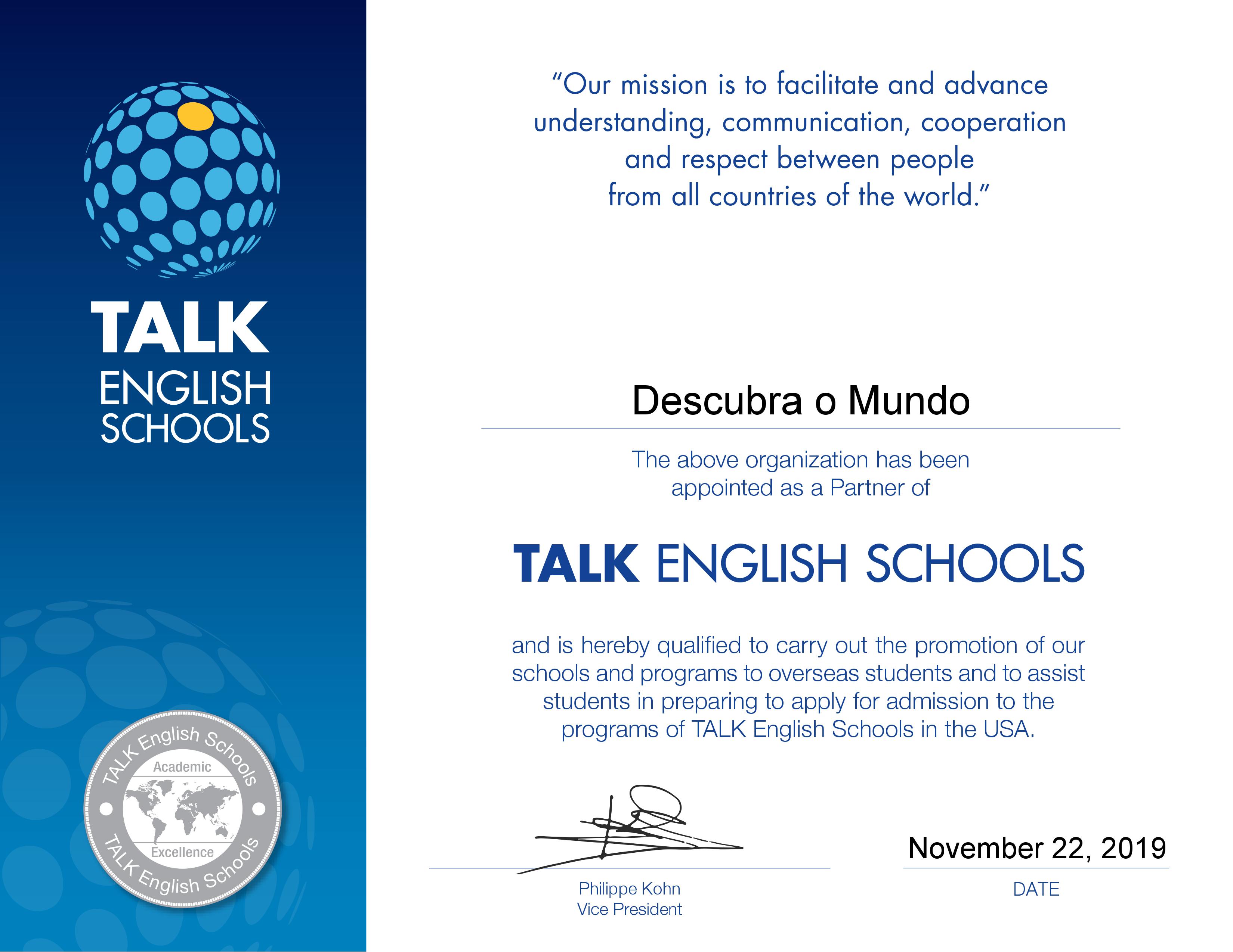 Descubra o Mundo é um agente autorizado da Talk English Schools San Francisco